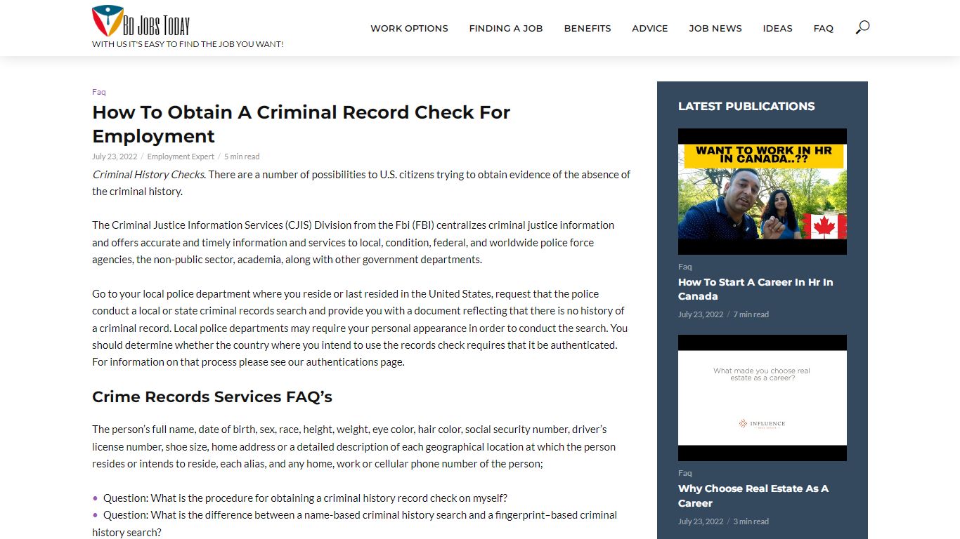 How To Obtain A Criminal Record Check For Employment